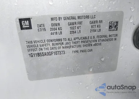 2016 Chevrolet Malibu Limited Ls из США, поврежденный, VIN 1G11B5SA0GF107373